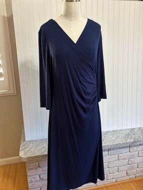 Soft Surroundings Hyannis Navy Wrap-Style Long Sleeve Dress